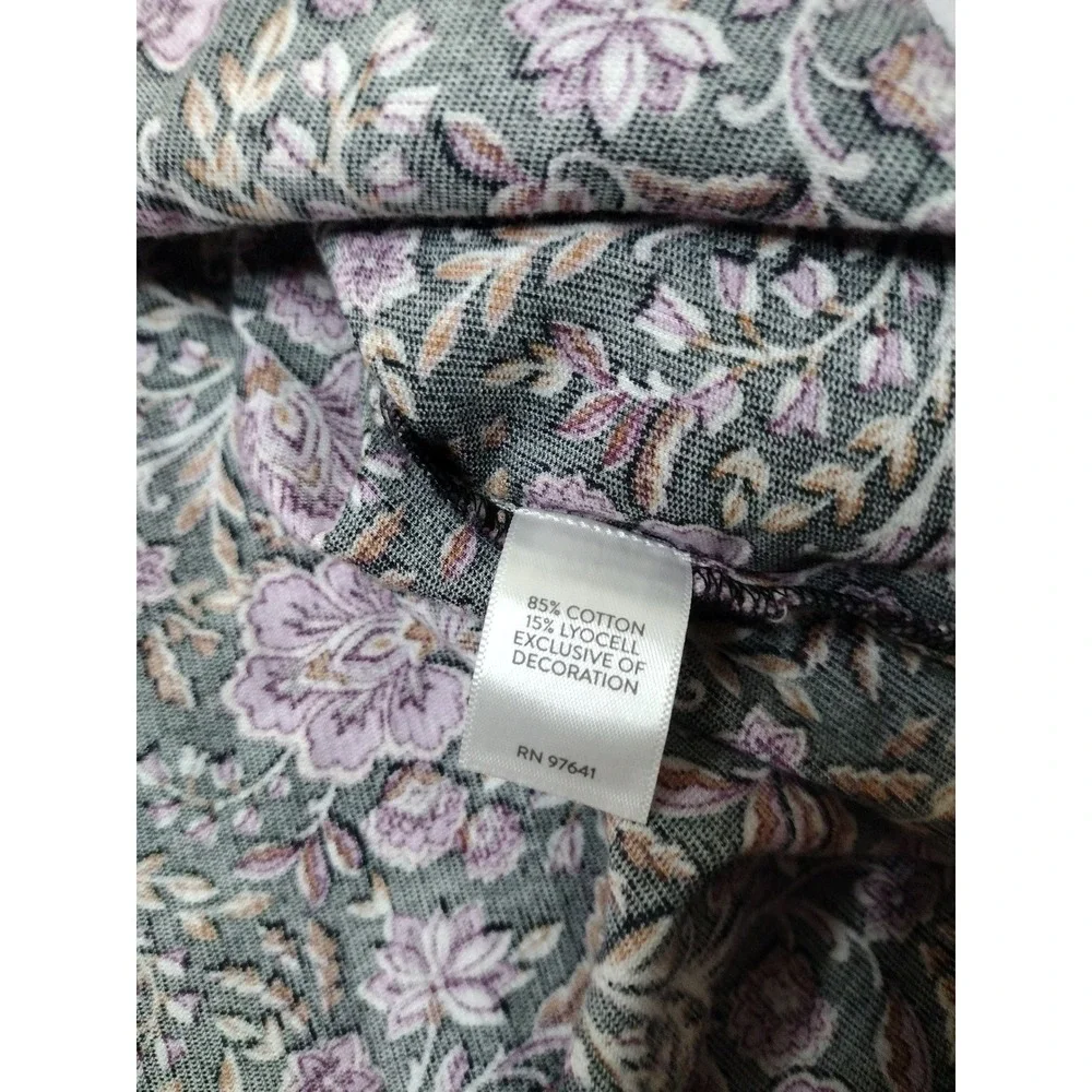J.Jill Corduroy Floral Top Womens XL Purple Black Button Front Lace Trim Blouse